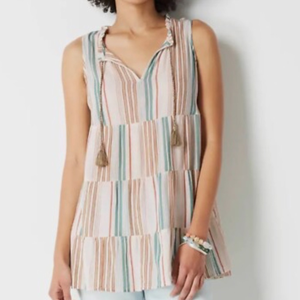 J. Jill Green and Brown Striped Tunic Top NEW